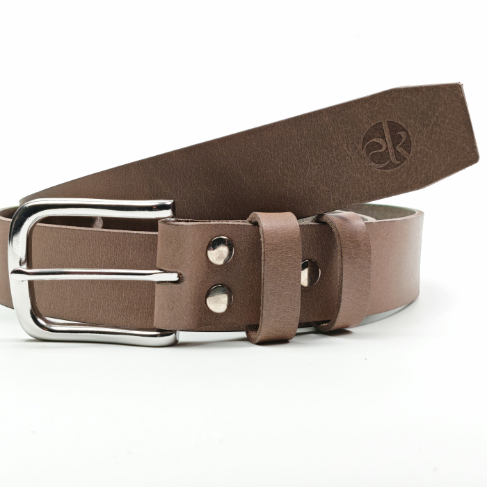 Curea piele naturala 40 mm, Leda, gri, catarama solida