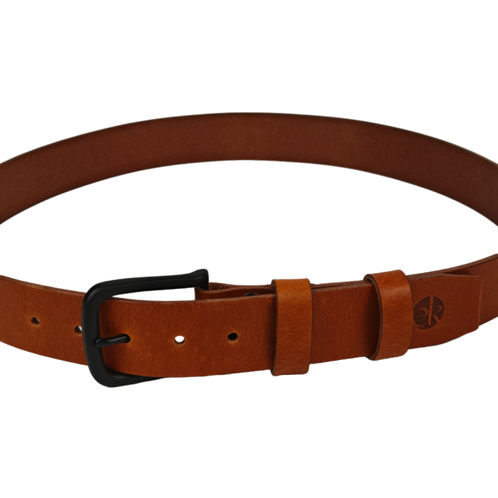 Curea piele naturala 40 mm, Leda, maro cognac, catarama solida [3]