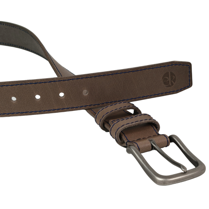 Curea piele naturala 40 mm, Styx, gri, cusutura bleumarin, catarama solida [2]