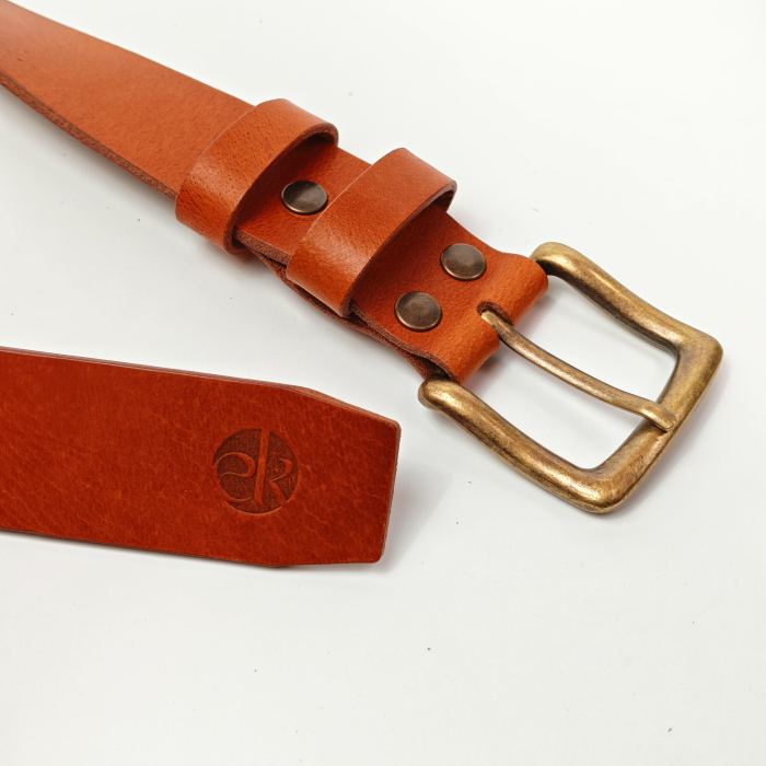 Curea piele naturala 40 mm, Leda, maro cognac, catarama solida [3]