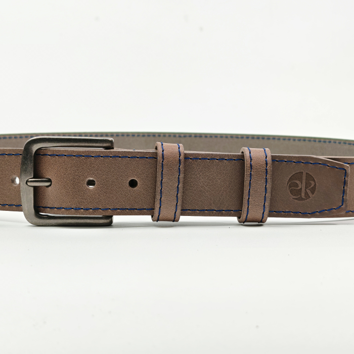 Curea piele naturala 40 mm, Styx, gri, cusutura bleumarin, catarama solida [2]