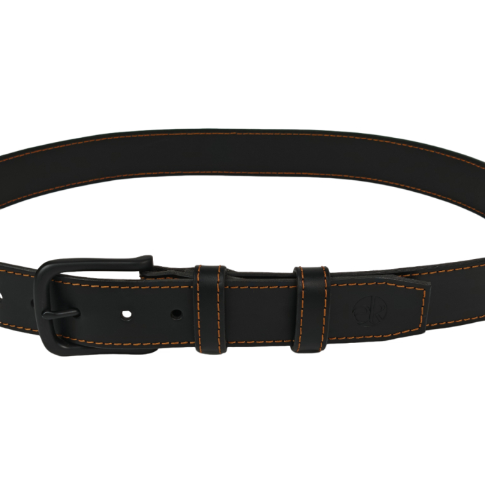 Curea piele naturala 40 mm, Styx, neagra, cusutura maro cognac, catarama solida [3]