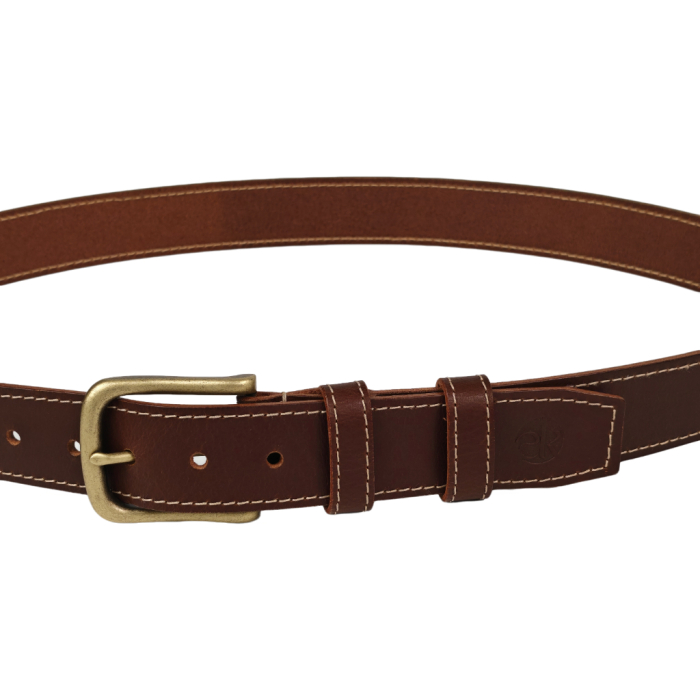 Curea piele naturala 40 mm, Styx, maro inchis, cusutura crem, catarama solida [3]