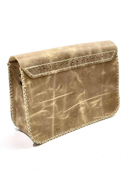 Geanta dama din piele naturala, handmade, Crem, cusuta manual, Sarah, produsa in Romania [3]