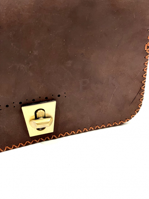 Geanta dama din piele naturala, handmade, Maro ( cusatura maro ), cusuta manual, Sarah, produsa in Romania [4]