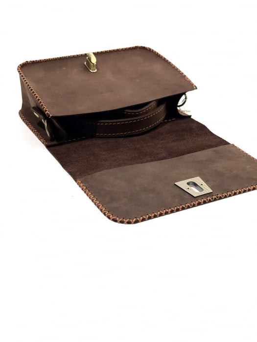 Geanta dama din piele naturala, handmade, Maro ( cusatura maro ), cusuta manual, Sarah, produsa in Romania [3]