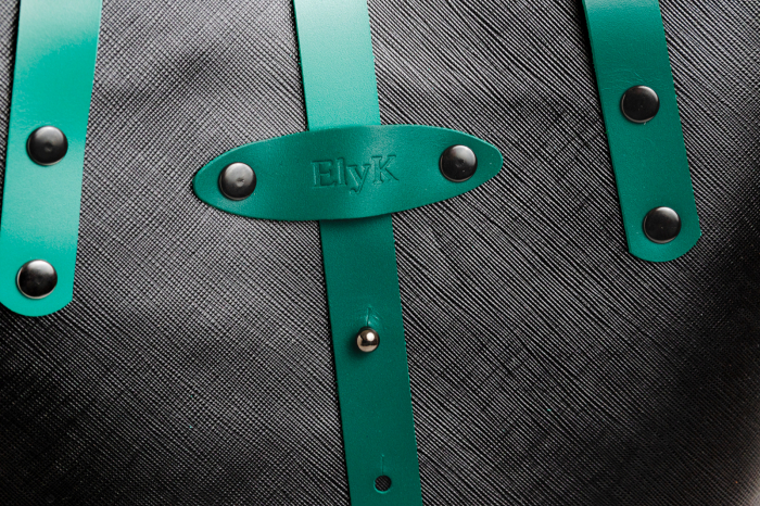 Geanta dama din piele naturala, lucrata manual, Bety, Handmade, Neagra Safiano cu detalii verzi [9]