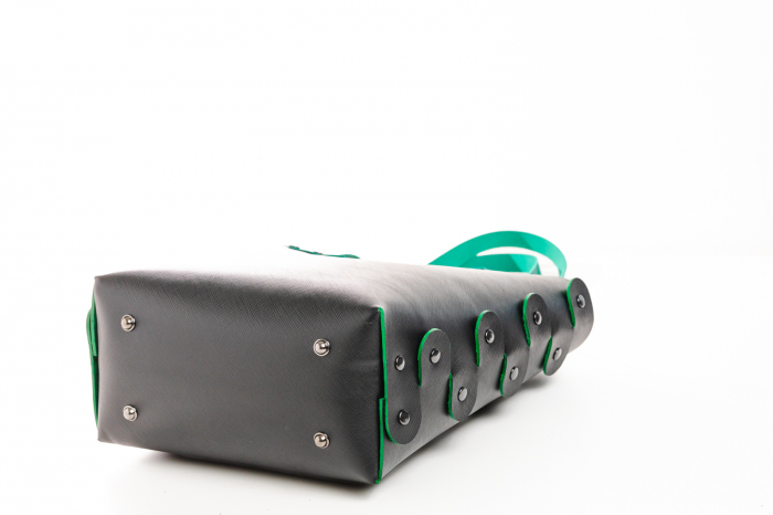 Geanta dama din piele naturala, lucrata manual, Bety, Handmade, Neagra Safiano cu detalii verzi [5]