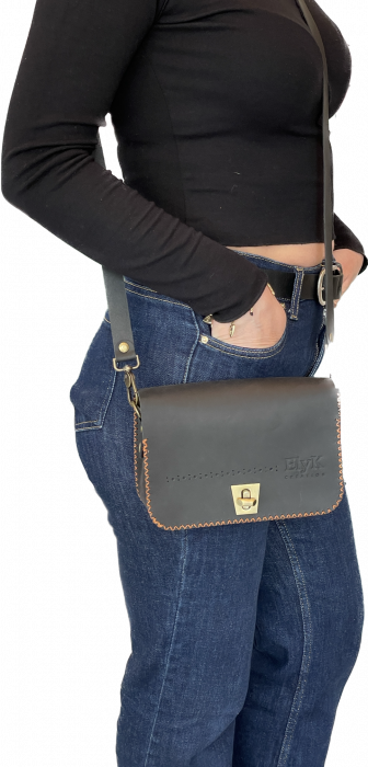 Geanta dama din piele naturala, NEAGRA, cusuta manual, Sarah, handmade [6]