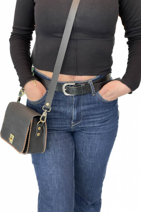 Geanta dama din piele naturala, NEAGRA, cusuta manual, Sarah, handmade [5]