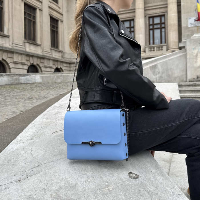 Geanta dama din piele naturala, Mony, albastra [8]