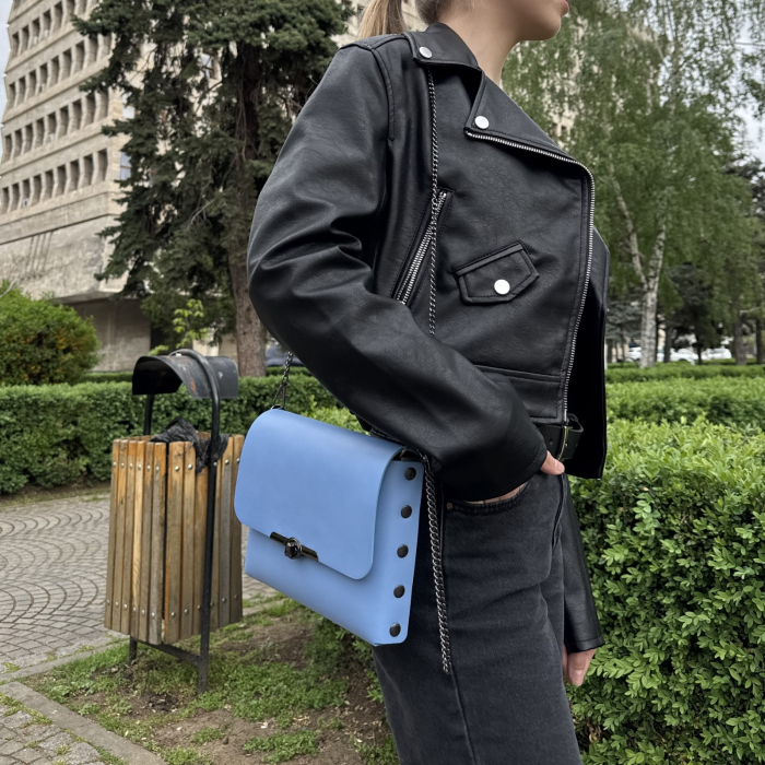 Geanta dama din piele naturala, Mony, albastra [6]