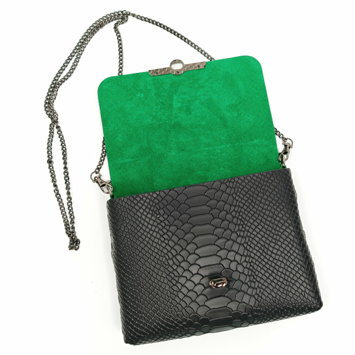 Geanta dama din piele naturala, Mony, Neagra, imprimeu Sarpe [3]