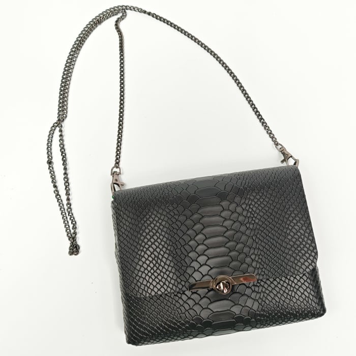 Geanta dama din piele naturala, Mony, Neagra, imprimeu Sarpe [1]