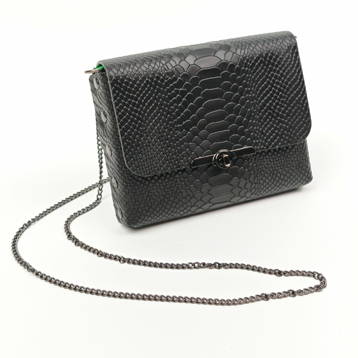 Geanta dama din piele naturala, Mony, Neagra, imprimeu Sarpe [2]