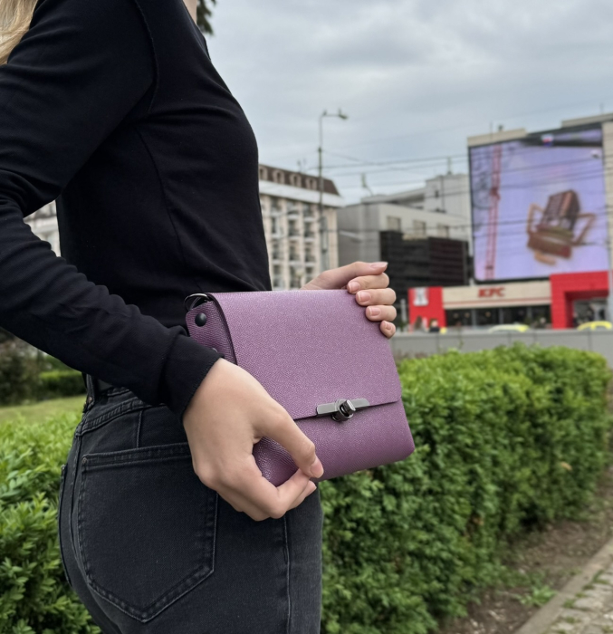 Geanta dama din piele naturala, Mony, mov [5]