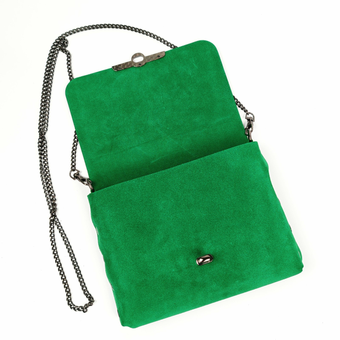 Geanta dama din piele naturala, Mony, verde, piele intoarsa [2]