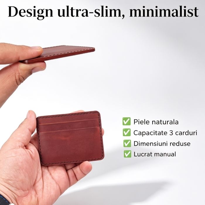 Portcard din Piele Naturala Duma Mini – Suport Minimalist 3 Carduri, Design Super Slim [2]