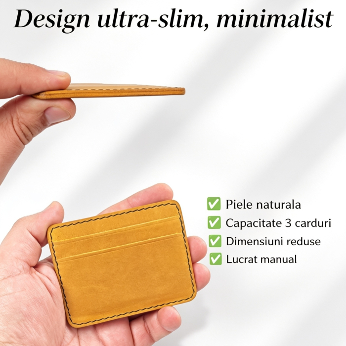 Portcard din Piele Naturala Duma Mini – Suport Minimalist 3 Carduri, Design Super Slim [2]