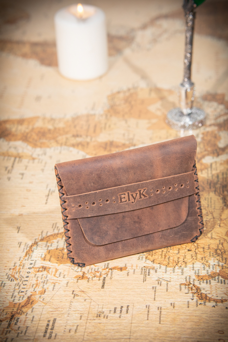 Portcard din piele naturala, lucrat si cusut manual, Marcus, Handmade, Maro [2]