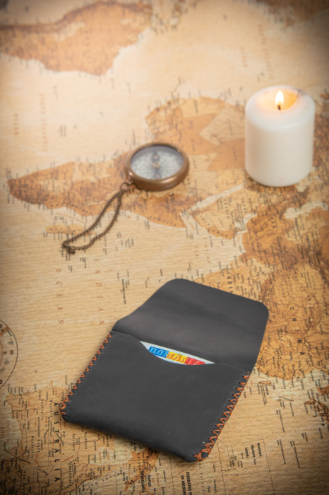Portcard din piele naturala, lucrat si cusut manual, Marcus, Handmade, Negru [4]