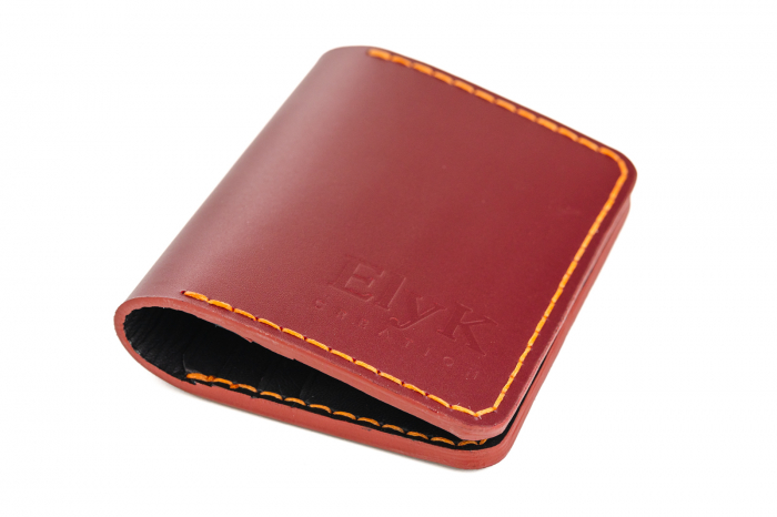 Portcard din piele naturala, lucrat si cusut manual, Orion, Handmade, Visiniu [2]