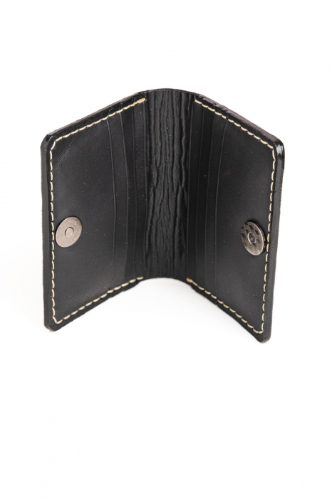 Portcard din piele naturala, lucrat si cusut manual, Orion, Handmade, Negru croco, Produs in Romania [3]