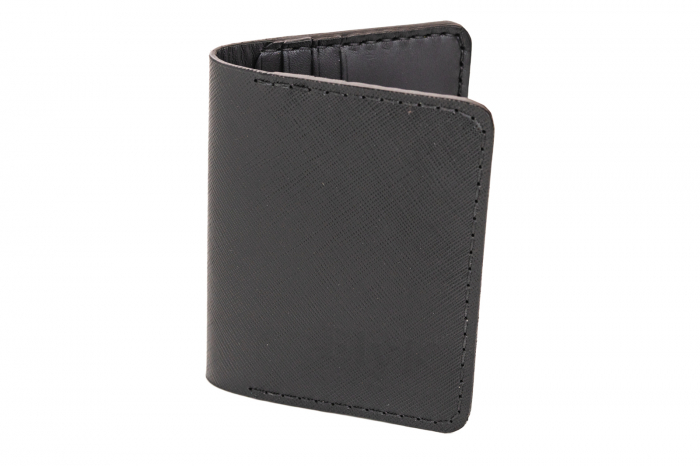 Portcard din piele naturala, lucrat si cusut manual, Orion, Handmade, Negru print ( cusatura neagra ) [4]