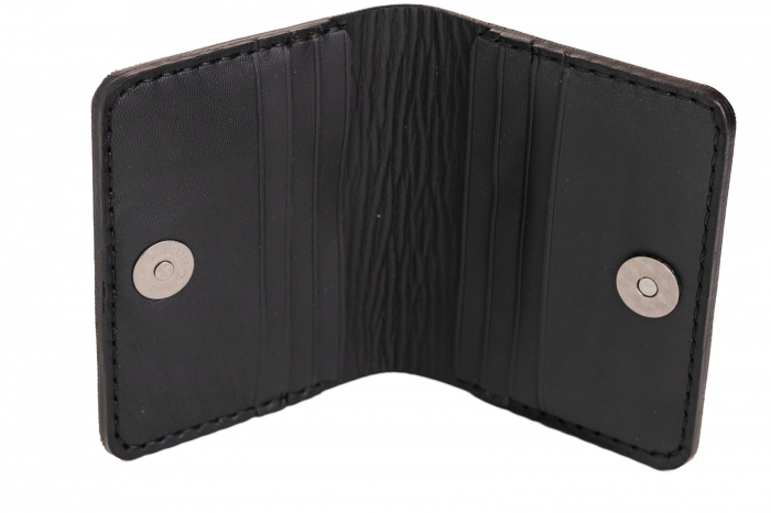 Portcard din piele naturala, lucrat si cusut manual, Orion, Handmade, Negru print ( cusatura neagra ) [3]