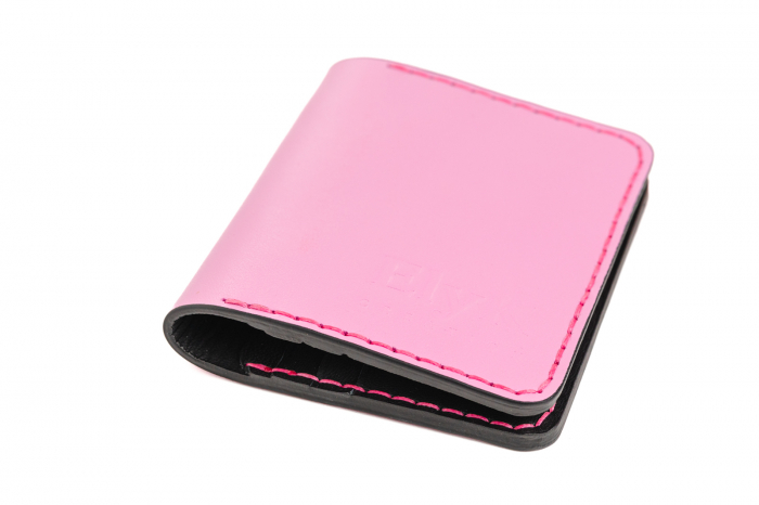 Portcard din piele naturala, lucrat si cusut manual, Orion, Handmade, Roz, Produs in Romania [2]