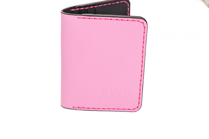 Portcard din piele naturala, lucrat si cusut manual, Orion, Handmade, Roz, Produs in Romania [3]