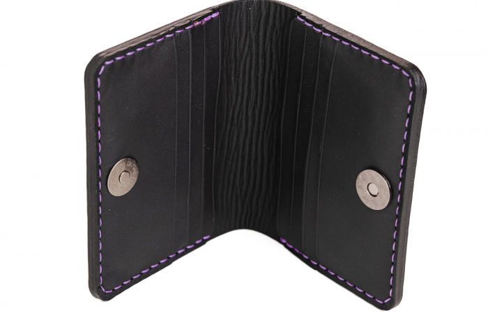 Portcard din piele naturala, lucrat si cusut manual, Orion, Handmade, Mov [2]