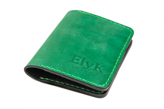 Portcard din piele naturala, lucrat si cusut manual, Orion, Handmade, Verde Crazy Horse [2]