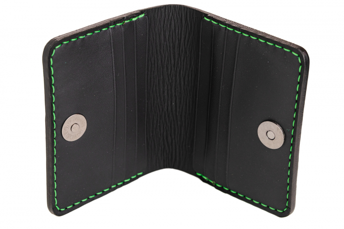 Portcard din piele naturala, lucrat si cusut manual, Orion, Handmade, Verde Crazy Horse [3]