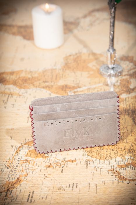 Portcard din piele naturala, lucrat si cusut manual, Remus, Handmade, Gri [2]