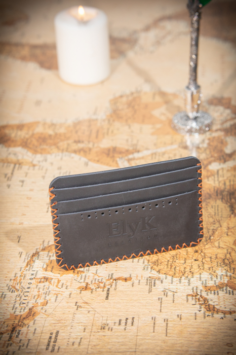 Portcard din piele naturala, lucrat si cusut manual, Remus, Handmade, Negru [2]