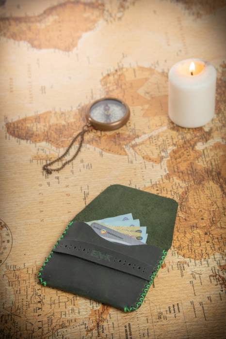 Portcard din piele naturala, lucrat si cusut manual, Marcus, Handmade, Verde Army [2]