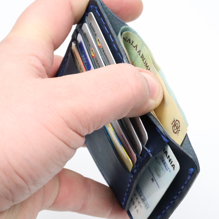 Portcard Minimalist din Piele Naturală , Duma, Albastru [3]