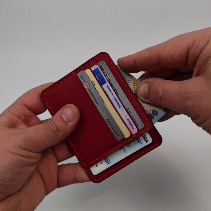 Portcard Minimalist din Piele Naturală , personalizabil, Duma, Rosu [3]