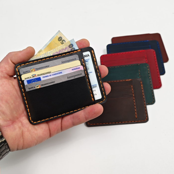 Portcard Minimalist din Piele Naturală , Duma, Rosu [4]