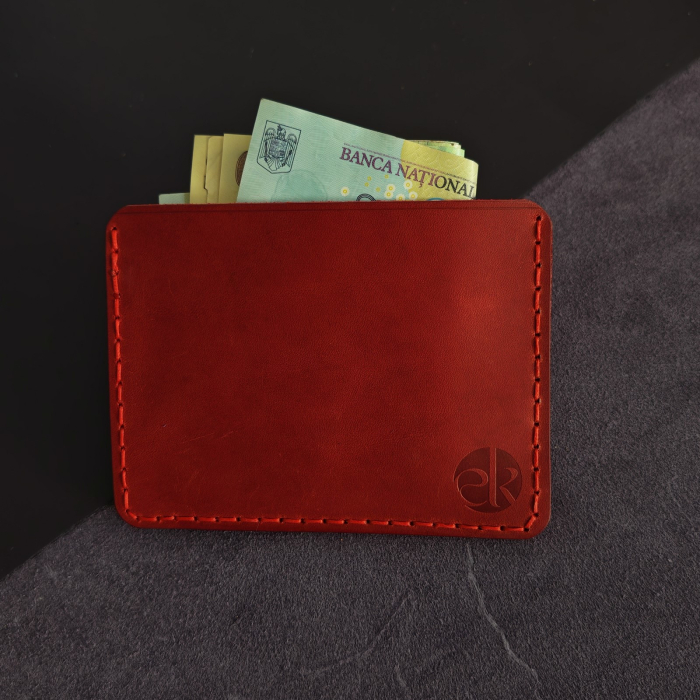 Portcard Minimalist din Piele Naturală , personalizabil, Duma, Rosu [2]