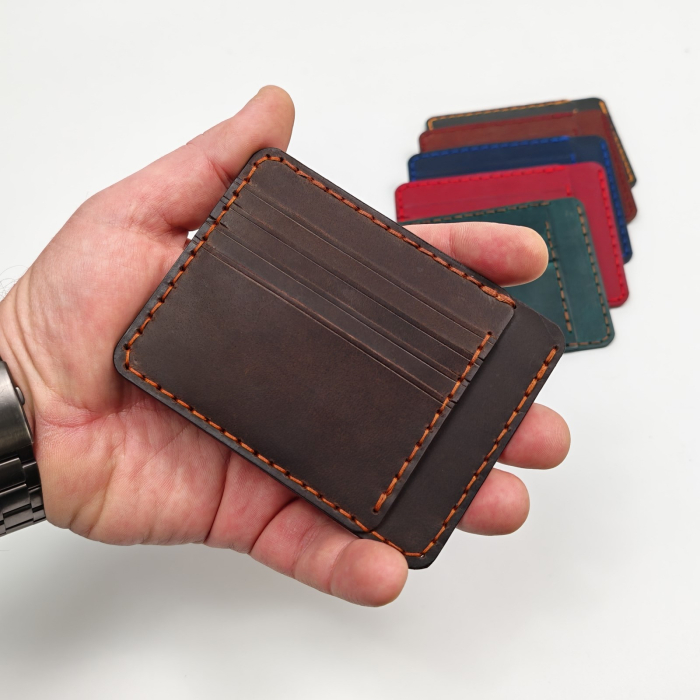 Portcard Minimalist din Piele Naturală , personalizabil, Duma, Maro [4]