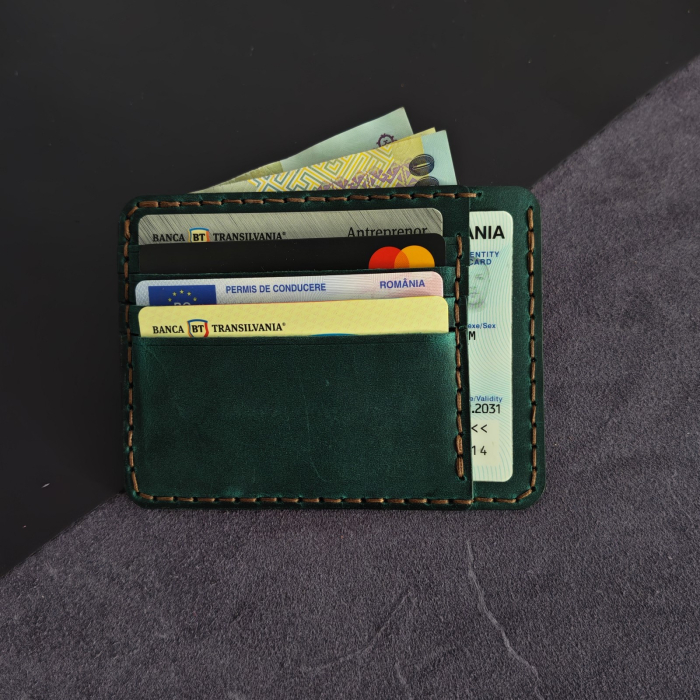 Portcard Minimalist din Piele Naturala , Duma, Turcoaz