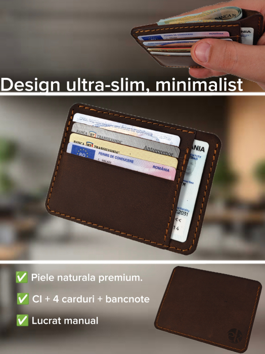 Portcard Minimalist din Piele Naturala Duma – Suport Subtire de Buzunar, Diverse Culori [2]
