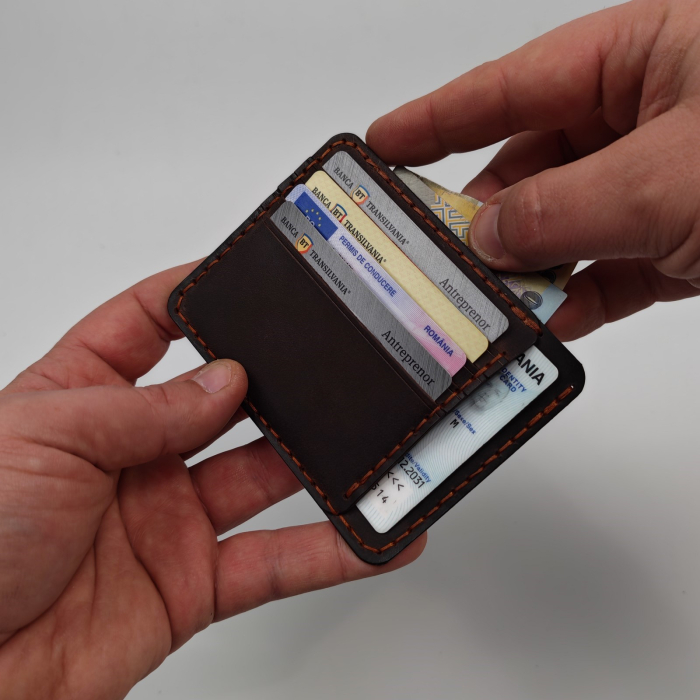 Portcard Minimalist din Piele Naturală , Duma, Negru [3]