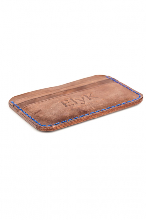 Portcard minimalist din piele naturala, lucrat si cusut manual, Leto, Handmade, Maro CrazyHorse, Produs in Romania [4]