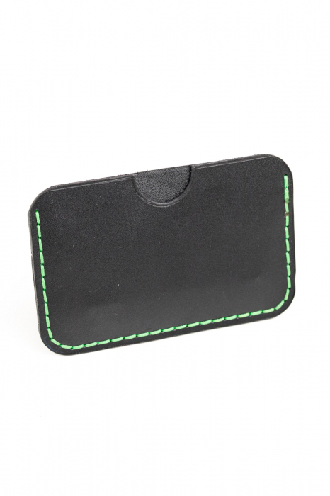 Portcard minimalist din piele naturala, lucrat si cusut manual, Leto, Handmade, Negru, Produs in Romania [2]