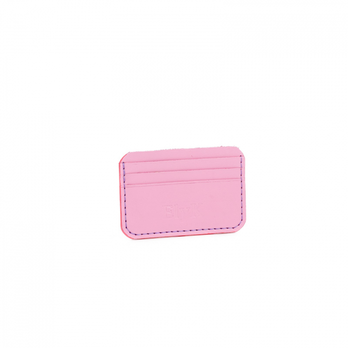 Portcard minimalist din piele naturala, lucrat si cusut manual, Leto, Handmade, Roz, Produs in Romania [5]
