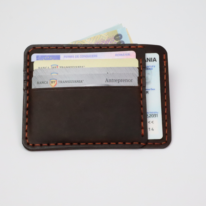 Portcard Minimalist din Piele Naturală , personalizabil, Duma, Maro [5]