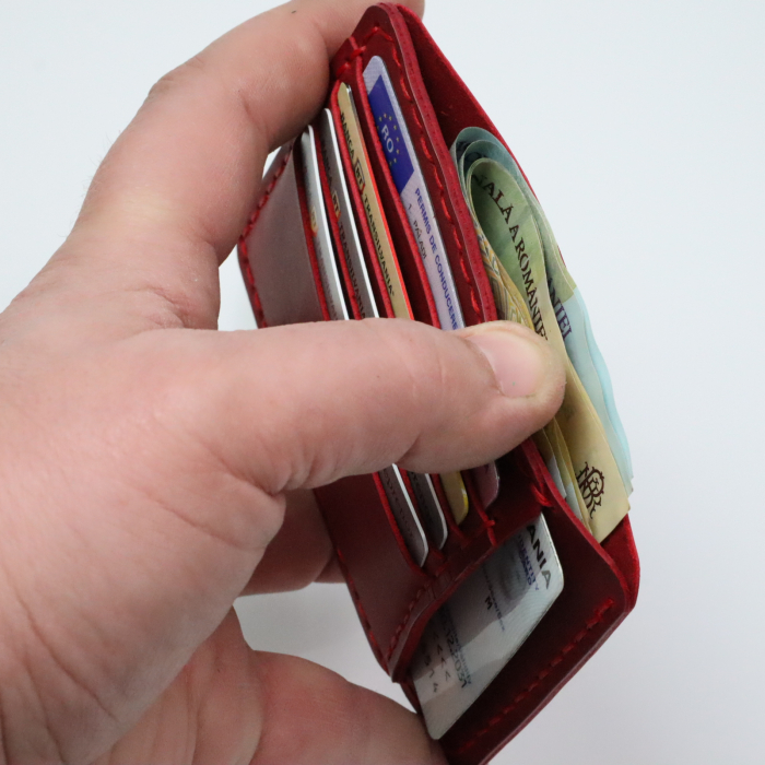 Portcard Minimalist din Piele Naturală , personalizabil, Duma, Rosu [2]